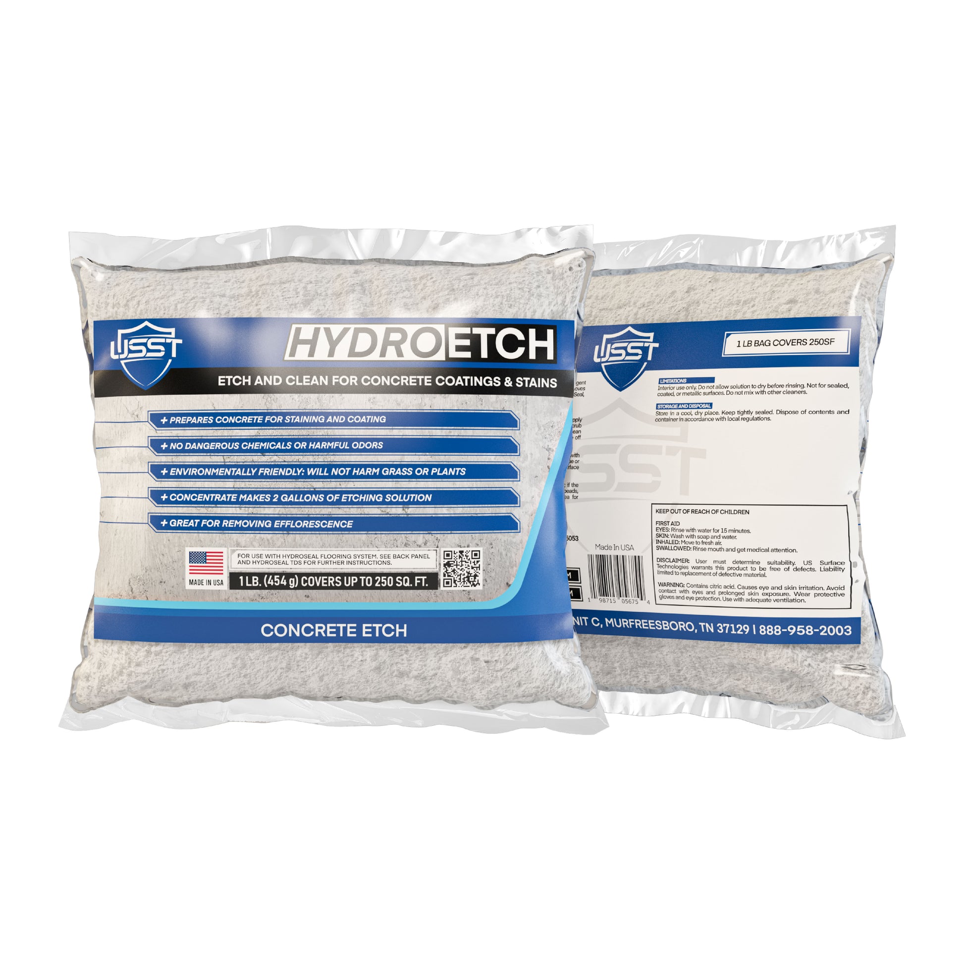 HydroEtch acid-free etching and cleaning powder used to remove laitance and ensure strong adhesion for concrete coatings and stains.