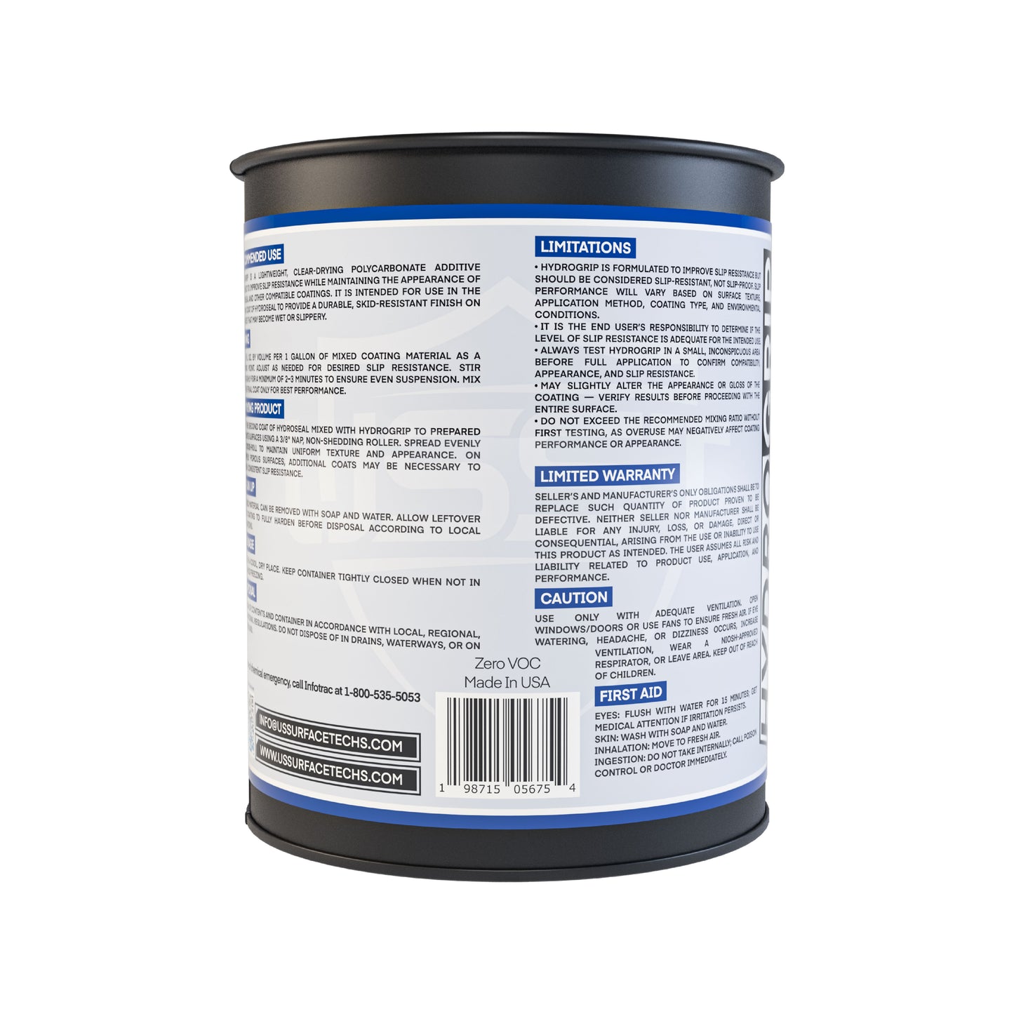 HydroGrip non-slip additive 1-quart bottle formulated to enhance traction and safety on sealed concrete or epoxy floors.