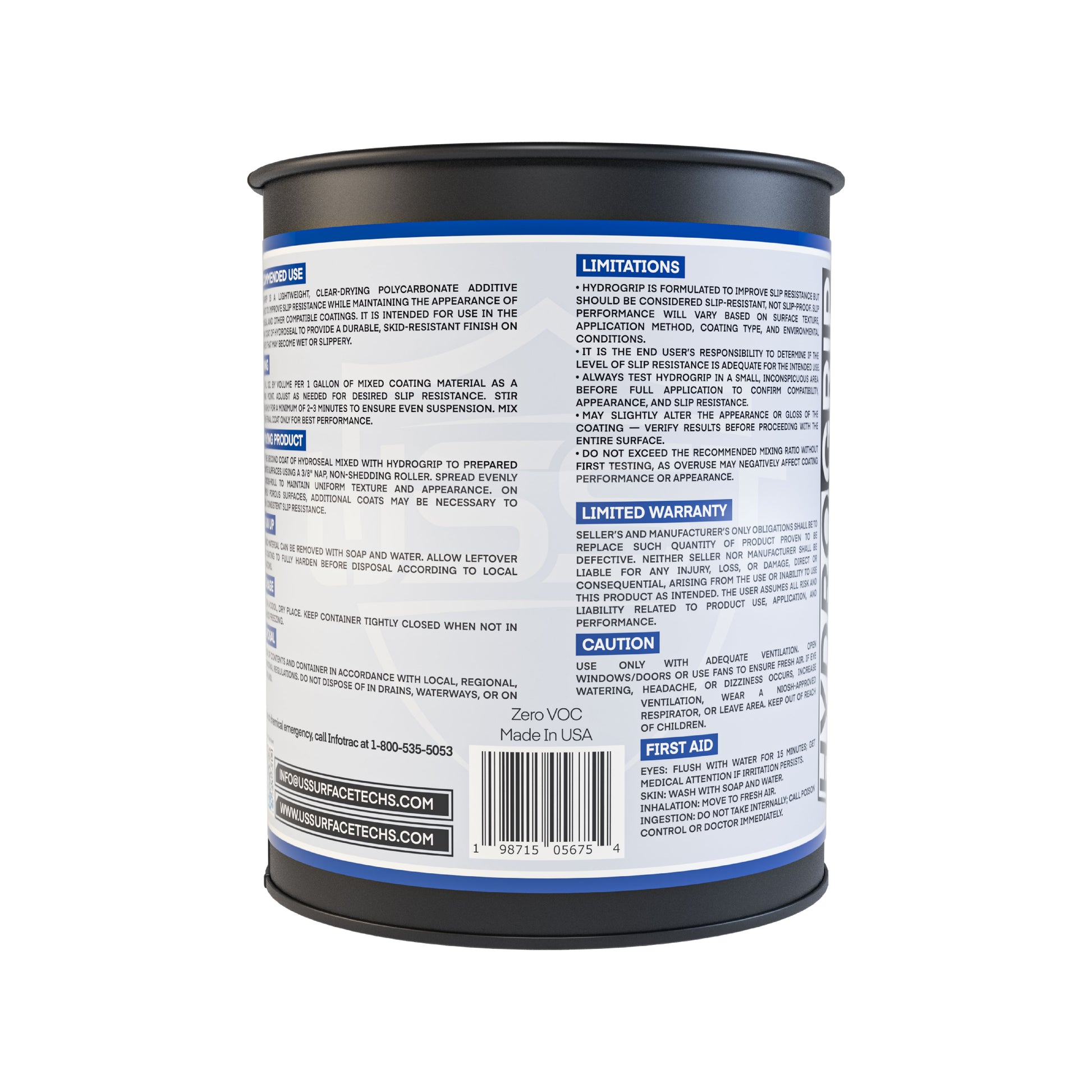 HydroGrip non-slip additive 1-quart bottle formulated to enhance traction and safety on sealed concrete or epoxy floors.