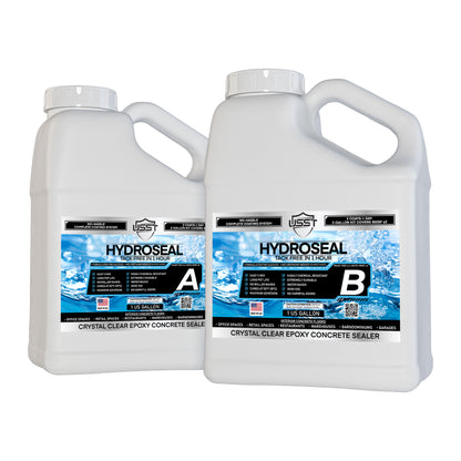 HydroSeal 2-gallon waterborne epoxy kit designed for roller mark–free concrete sealing and professional finish.