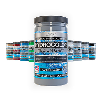 HydroColor Medium Gray solid color epoxy pigment system from U.S. Surface Technologies, designed for HydroSeal interior concrete coatings with full color range.